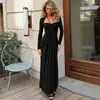 Amazon Ropa de Mujer 2026 Otoño Nueva Moda Sexy Hueco Sin Tirantes Manga Larga Color Sólido Vestido Venta al por Mayor