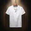 Camiseta de Lino de Manga Corta para Hombre Verano Holgada de Media Manga Talla Grande Camiseta de Algodón y Lino Color Sólido Transpirable Cuello en V Top Delgado para Hombre