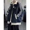 Jaqueta suéter cardigan patchwork de blocos de cor estilo americano transfronteiriça para homens, jaqueta baseball gola alta estilo universitário, jaqueta esportiva resistente
