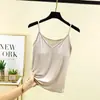 Camisole acolchoada de modal para mulheres, novo estilo de verão, plus size, decote em V, sutiã integrado, top base