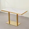 Mesa y Sillas de Comedor de Losa de Roca con Bordes Dorados, Taburetes de Madera Maciza, Juego de Mesa y Sillas para Restaurante, Cafetería o Tienda de Snacks y Bebidas para Uso Comercial