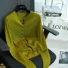 Suéter Feminino Vintage Estilo Old Money com Gola Henley em Tricô Trançado, Manga Longa, 26 Outono, Novo Modelo H082807