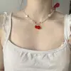 Colar de Cereja Pérola Suave de Verão Feminino Luxo Leve Nicho Temperamento Corrente de Pescoço Doce e Fresca Corrente Clavicular
