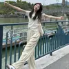 Conjunto de Dos Piezas de Verano 2026 para Mujer: Camiseta Gris de Hombro Normal y Manga Corta Combinada con Pantalones Yamamoto de Estilo Relajado, Estilo Ins, Caída Suelta y Cintura Alta