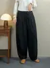 Novedades de otoño: Pantalones elásticos con cordón de estilo artístico y vintage para mujer, de corte holgado, versátiles pantalones largos de algodón y lino, pantalones tipo zanahoria