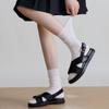 Calcetines Blancos Primavera y Otoño Doble Aguja Adelgazantes Estilo Extremadamente Simple Combinan con Todo Algodón Media Caña Calcetines sin Bolitas
