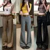 Pantalones Casuales de Traje Gris para Mujer, Otoño Vintage de Cintura Baja Adelgazantes de Pierna Ancha con Caída, de Campana, Pantalones de Largo hasta el Suelo