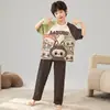 Pijama de Menino 2026 Verão Manga Curta Calça Longa Algodão Puro Novo Estilo Alunos do Ensino Fundamental Meninos Desenho Animado Gola Redonda Conjunto de Roupas para Casa