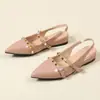 Sapatos Femininos Tendência e Estilosos 2026 Verão Elegantes Mary Jane Bico Fino Com Tachas Mocassins Rasos de Couro Envernizado