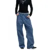 Pantalones de trabajo retro azules americanos con costuras visibles, jeans de trabajo de pierna ancha recta, nuevos pantalones casuales versátiles para hombres y mujeres, modernos