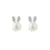 Brincos de Coelho com Pérolas Fofos Estilo Coreano, Brincos Pequenos e Frescos, Acessórios de Orelha Simples e Versáteis