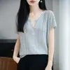 Cardigan de Punto de Tencel y Lino de Verano Nuevo Estilo 26th, Cuello en V, Manga Corta, Color Sólido, Hueco, Holgado, Versátil, Top, Blusa