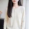 Cárdigan de punto estilo old money para primavera y otoño para mujer, cuello redondo simple, elegante y adelgazante, prenda exterior, top de lana fina