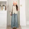 Jeans anchos de mezclilla azul claro, relajados y casuales para mujer, lavados de otoño, sueltos, adelgazantes, de cintura alta, rectos, de largo hasta el suelo.