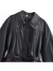 Ropa para mujer transfronteriza marca Z estilo europeo y americano AliExpress chaqueta de cuero, entallada a la cintura a la moda, cinturón popular, negro, cómoda y casual