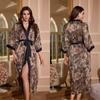 Pijama Femenino Transfronterizo Wenhua Primavera y Otoño Nuevo Estilo Manga Tres Cuartos Satín Talla Grande Bata de Noche Ropa de Casa de Manga Larga para Mujer Wp3430