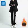 Jeans Reta Edição Estreita Forrado com Fleece Cinza Preto Feminino Outono e Inverno Explosões Cintura Alta Tall Stretch Calças Tubo Fumaça