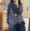 Camisa de Mujer de Estilo Nuevo para Primavera 2026, Cuello Camisero, Manga Larga, Rayas Verticales, Camisa Casual Holgada para Mujer