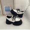 Zapatos pequeños de cuero estilo británico francés con suela gruesa para aumentar la altura para mujer Otoño Flats de boca profunda 2025 Nuevos mocasines de plataforma negros