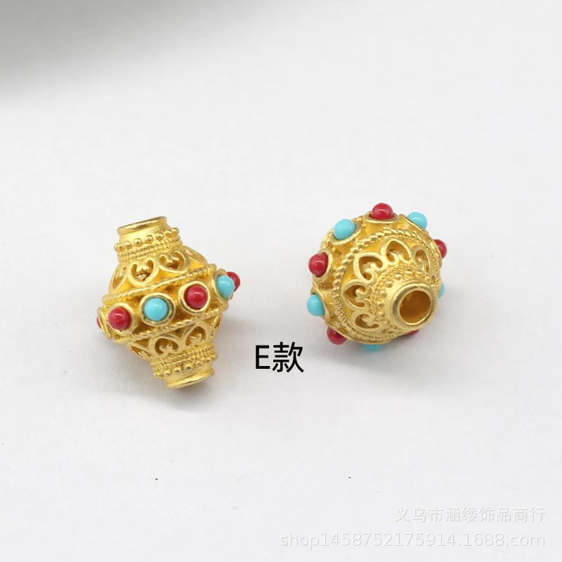古法藏银哑金蜻蜓眼圆柱珍珠手链项链配珠点钻镂空镶嵌桶珠隔珠子