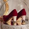Novos Sapatos de Salto Alto Vermelhos Outono 2025 para Mulheres com Design de Laço Vestido de Casamento Xiuhe Sapatos de Casamento Bridal para Uso Duplo