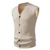 Transfronterizo 2025 Nuevo Chaleco de Punto para Hombre Multicolor Trenzado Cuello en V Sin Mangas Cárdigan Chaleco Suéter de Negocios para Hombre