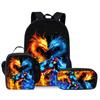 Mochila de dragão três peças DIY mochila estampada lancheira estojo