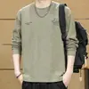 Camiseta de manga larga estilo americano para hombre, primavera y otoño, cuello redondo, marca de moda, camiseta base estampada de moda para hombre