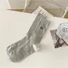Calcetines de Mujer 2025 con Lazo Largo hasta la Mitad de la Pantorrilla de Color Puro Transpirables Estilo Preppy de Moda para Mujer Calcetines de Felpa Otoño e Invierno