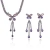 Conjunto Transfronteiriço de Brincos e Colar de Zircônia com Borboleta e Franjas em Estilo Europeu e Americano da Moda, Corrente de Clavícula Fresca e Elegante Estilo Ins
