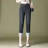 9272 Jeans Estilo Chinês Calças de Oito Pontos para Mulheres de Meia-Idade Calças Pequenas Cropped para Mães de Meia-Idade Calças Skinny de Verão