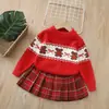 Suéter para Niñas para Otoño e Invierno, Camisa Base Roja Engrosada con Lazo y Diseño de Oso, Suéter de Lana Tejida para Niñas en Invierno