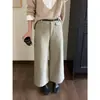 Calça Feminina ICCIICC Estilo Coreano para o Trabalho Nove Pontos Perna Larga Fundo Escovado Perna Reta Emagrecedora Casual Outono Inverno Novo Estilo 2901