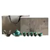 Juego de Té Verde Turquesa con Patrón de Hierbas Acuáticas de las Dinastías Tang y Song, Juego de Té Kung Fu, Cerámica para Eruditos, Juego Completo en Caja de Regalo, Juego de Té para el Hogar
