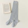 Zudela Calcetines Nuevos para Niños Otoño e Invierno Algodón Color Puro Raya Vertical Calcetines hasta la Pantorrilla por Encima de la Rodilla Niñas Calcetines de Algodón Bordados Venta al por Mayor