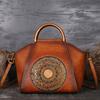 Bolso de Cuero Curtido Vegetal con Tótem Vintage Desgastado de Venta Caliente Transfronteriza para Mujer, Bolso de Mano Repujado Hecho a Mano, Bolso de Hombro y Cruzado de Cuero Genuino
