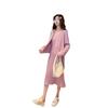 Conjunto de dos piezas de punto dulce para mujer 2025 Otoño e Invierno Nuevo Suelto Color puro Cuello en V Estilo japonés Conjunto de vestido casual