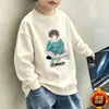 Moletom infantil para meninos, com forro de fleece, novo estilo outono/inverno 2026, blusa infantil de gola redonda, adequado para estudantes, tamanhos médio e grande, manga longa quente, design moderno