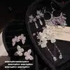 Juego de Anillo de Mariposa Superpuesta de Cardamomo con Gema y Pendientes de Mariposa Pétalo Gota de Agua Flor Exquisita