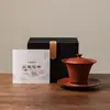 Tazón de tapa de tres piezas de arcilla púrpura Zhuni de mineral crudo Miyanyuan, tazón y taza vintage de alta gama para preparar té para uso doméstico, caja de regalo para juego de té Kung Fu