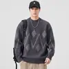 Suéter Retro Americano con Patrón de Diamantes para Hombre Invierno Nuevo Estilo Tendencia Fair Isle Estilo Étnico Tejido Otoño Invierno Suéter para Hombre
