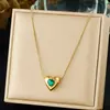 Moda Transfronteiriça Pingente Coração Colorido Cravejado com Diamantes Estilo Retrô Corrente para Clavícula Aço Inoxidável Banhado a Ouro Joia Simples Colar