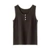 Sencillo pero elegante: un chaleco de cachemira para mujer con cuello redondo, cuello semiabierto, diseño sin mangas y detalles de punto abotonados, un suéter versátil con tirantes
