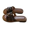 Novos Estilos 2025 Sapatos Mule Quadrados Tecidos para Uso Externo, Chinelos de Praia com Solado Macio, Sandálias Francesas Retrô de Uma Tira para Mulheres