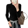 Suéter de Punto Suave con Botones y Cuello Medio Alto de Terciopelo Andy para Mujer Otoño Invierno Manga Larga Simple Ropa Interior Base Suéter