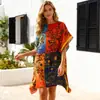 2026 Vestido de Moda Europeo y Americano Más Vendido Cubre Bikini de Playa Bloqueo de Color Graffiti Multicolor Vestido Chal Protector Solar
