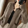 Cardigan de Tricô Redondo Novo Estilo Coreano Outono/Inverno 2026 para Mulheres, Casaco Suéter Solto, Top Curto Estiloso