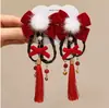 Horquilla Roja de Año Nuevo para Niñas con Lazo, Accesorio para el Cabello, Tocado Tradicional Chino de Año Nuevo, Pinza para el Cabello con Peluca de Estilo Chino para Niñas Hanfu