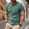 Camiseta de Manga Corta para Hombre Europea y Americana de Verano 2026, Camisa Polo Henley para Hombre Transfronteriza con Botón Cuello Redondo Top para Hombre