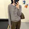 2025 Nuevo Cárdigan de Punto Holgado Casual con Cuello Redondo Moda para Mujer Chaqueta Suéter Gris Ropa Exterior Otoño e Invierno